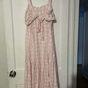 Crown & Ivy Pink and White Checkered Midi Dress